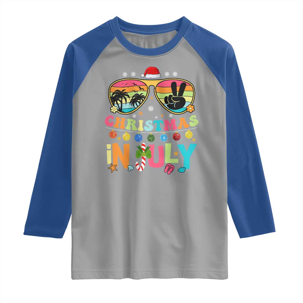 Sunglasses Beach Christmas in July Raglan Shirt Santa Summer Xmas - Wonder Print Shop