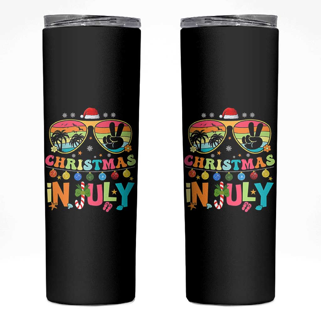 Sunglasses Beach Christmas in July Skinny Tumbler Santa Summer Xmas - Wonder Print Shop