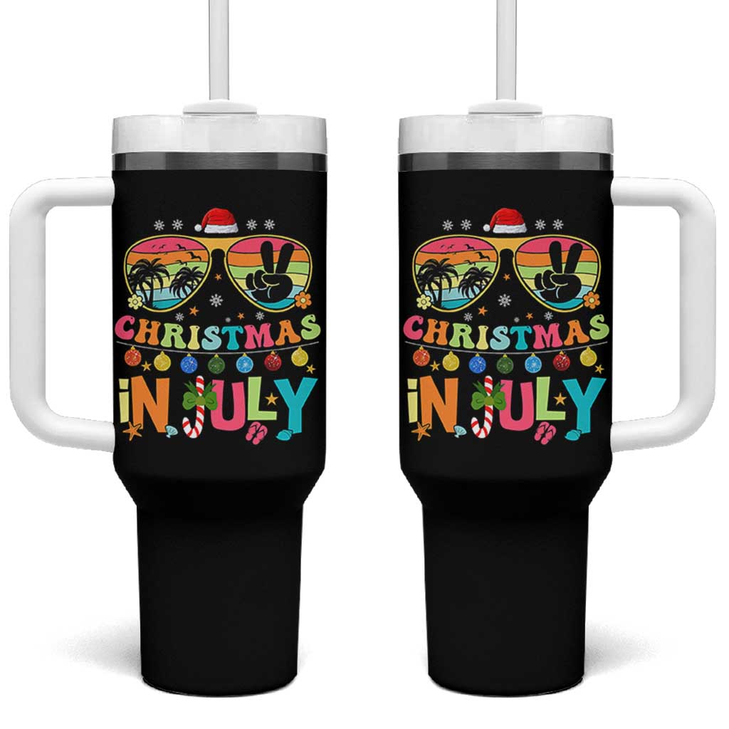 Sunglasses Beach Christmas in July Tumbler With Handle Santa Summer Xmas - Wonder Print Shop