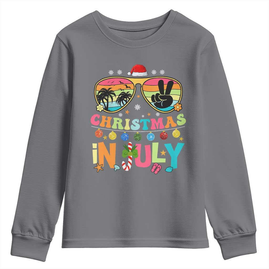 Sunglasses Beach Christmas in July Youth Sweatshirt Santa Summer Xmas - Wonder Print Shop