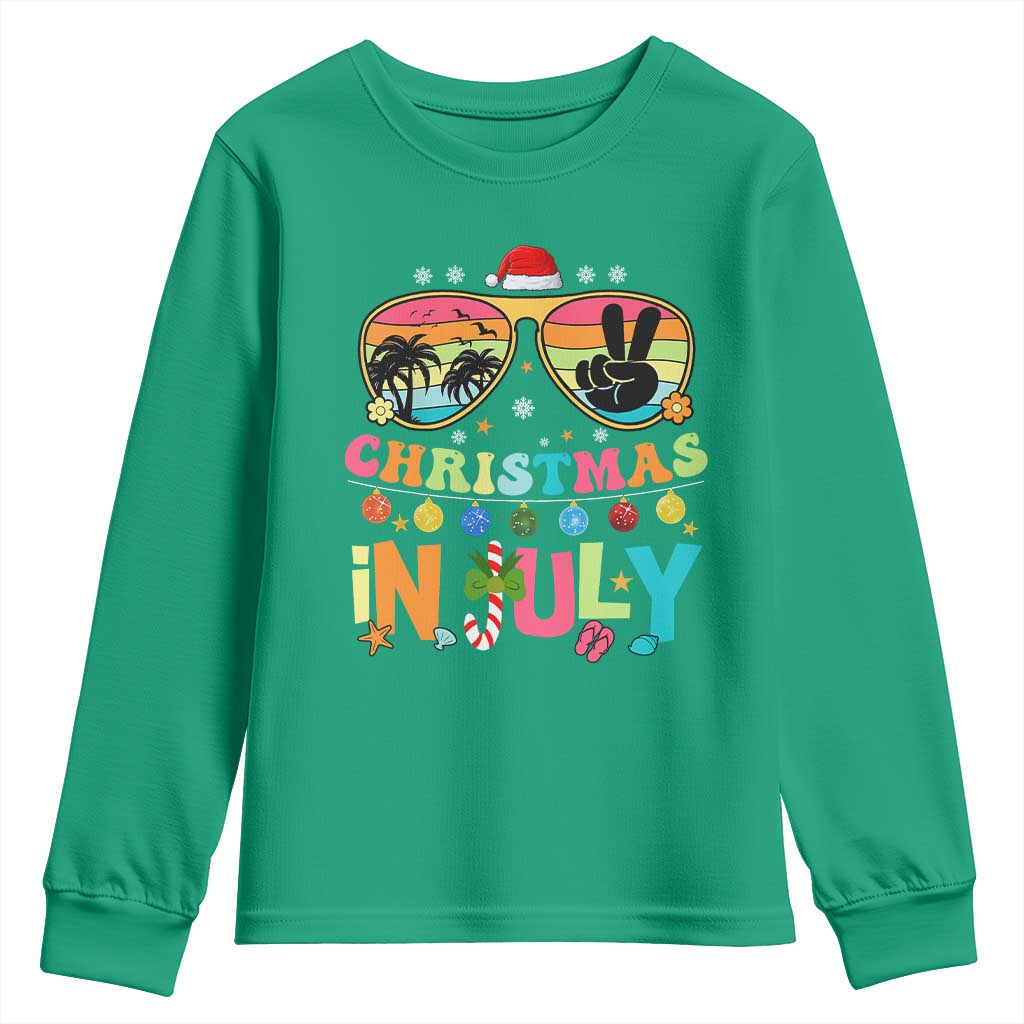 Sunglasses Beach Christmas in July Youth Sweatshirt Santa Summer Xmas - Wonder Print Shop