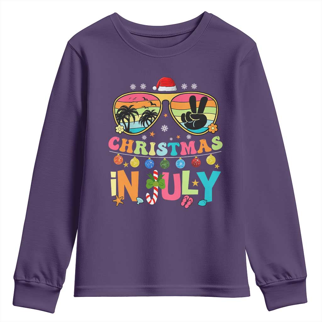 Sunglasses Beach Christmas in July Youth Sweatshirt Santa Summer Xmas - Wonder Print Shop