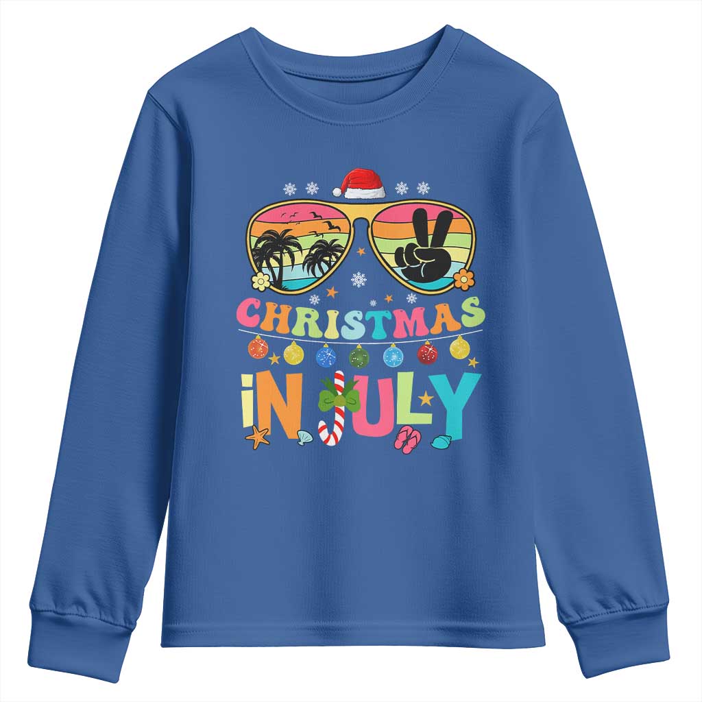 Sunglasses Beach Christmas in July Youth Sweatshirt Santa Summer Xmas - Wonder Print Shop