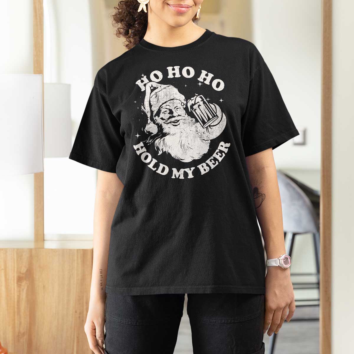 Santa Ho Ho Hold My Beer T Shirt For Women Funny Christmas In July Summer Xmas - Wonder Print Shop