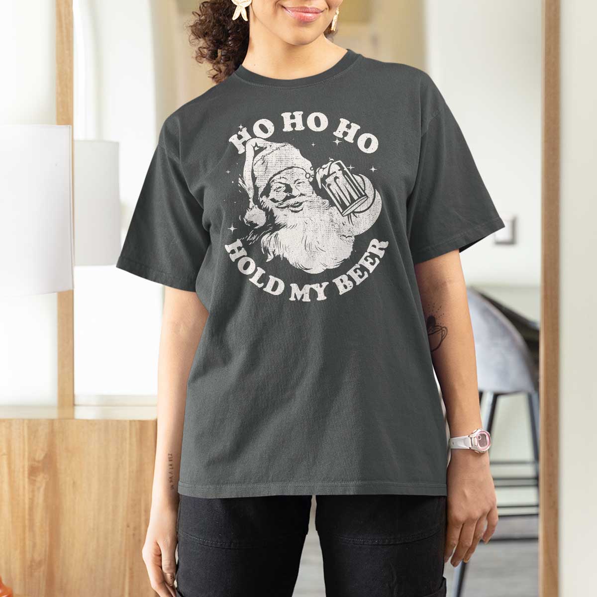 Santa Ho Ho Hold My Beer T Shirt For Women Funny Christmas In July Summer Xmas - Wonder Print Shop