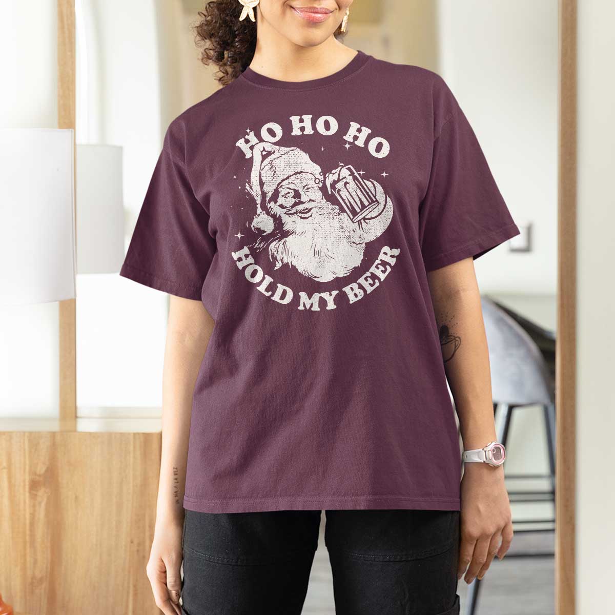Santa Ho Ho Hold My Beer T Shirt For Women Funny Christmas In July Summer Xmas - Wonder Print Shop