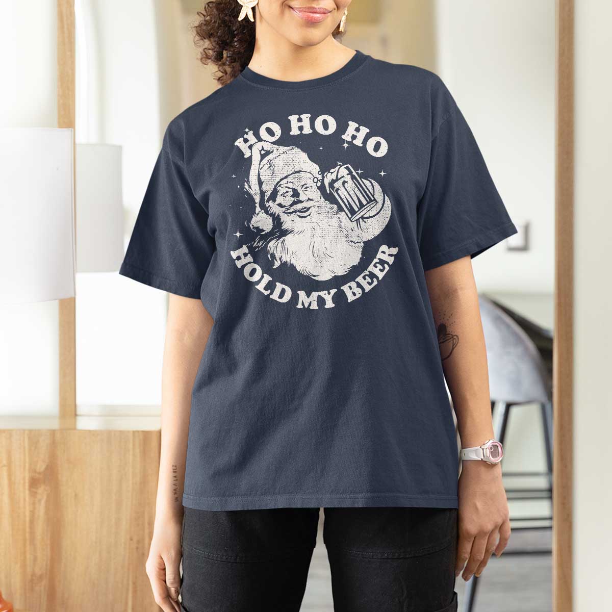 Santa Ho Ho Hold My Beer T Shirt For Women Funny Christmas In July Summer Xmas - Wonder Print Shop