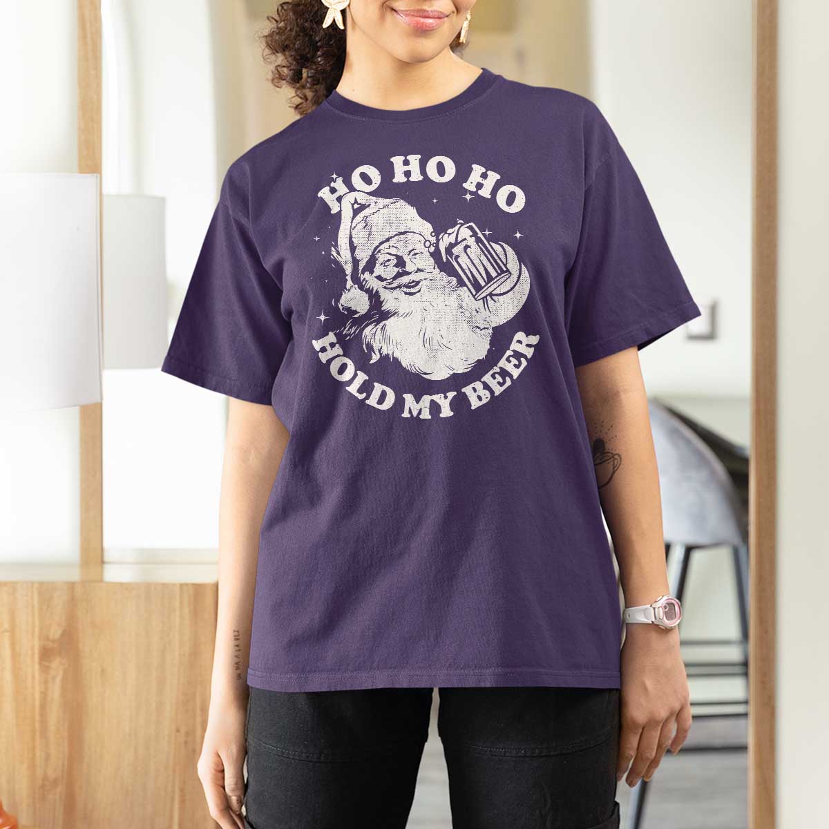 Santa Ho Ho Hold My Beer T Shirt For Women Funny Christmas In July Summer Xmas - Wonder Print Shop