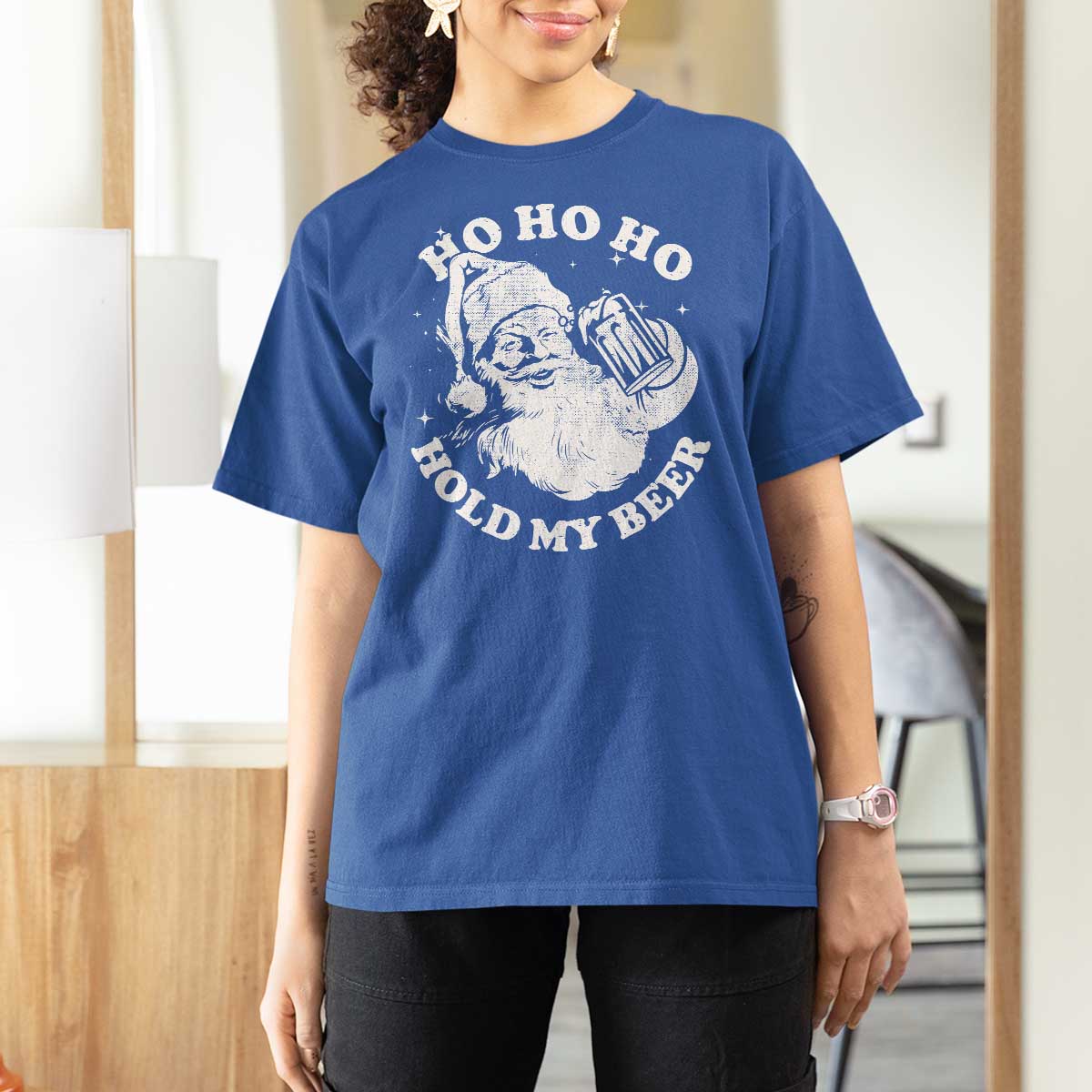 Santa Ho Ho Hold My Beer T Shirt For Women Funny Christmas In July Summer Xmas - Wonder Print Shop