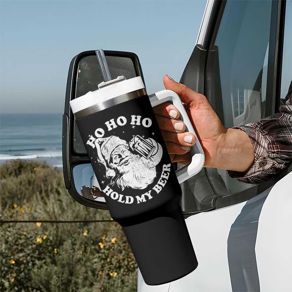 Santa Ho Ho Hold My Beer Tumbler With Handle Funny Christmas In July Summer Xmas - Wonder Print Shop