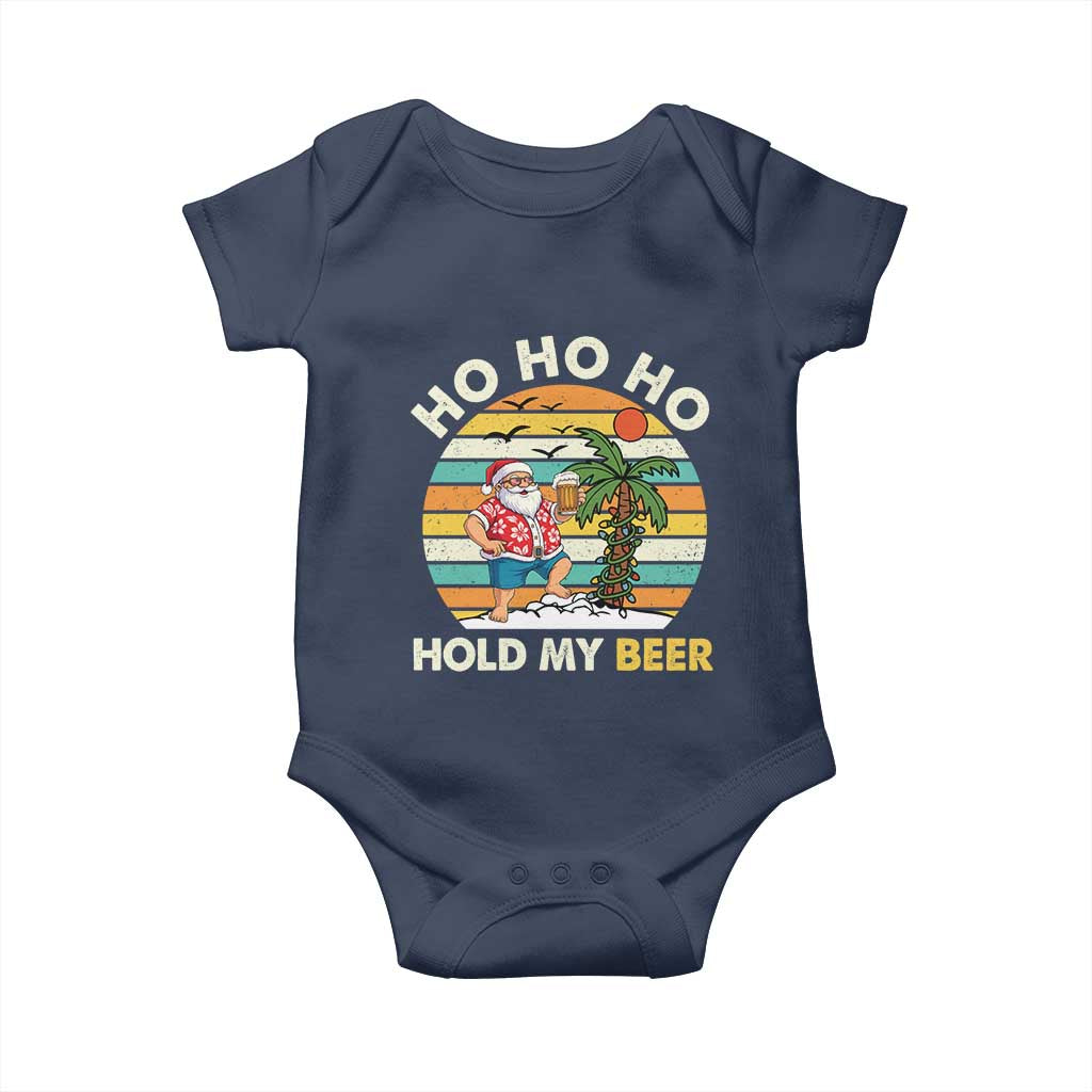 Christmas In July Santa Ho Ho Hold My Beer Baby Onesie Summer Beach Hawaii Santa USA Flag - Wonder Print Shop
