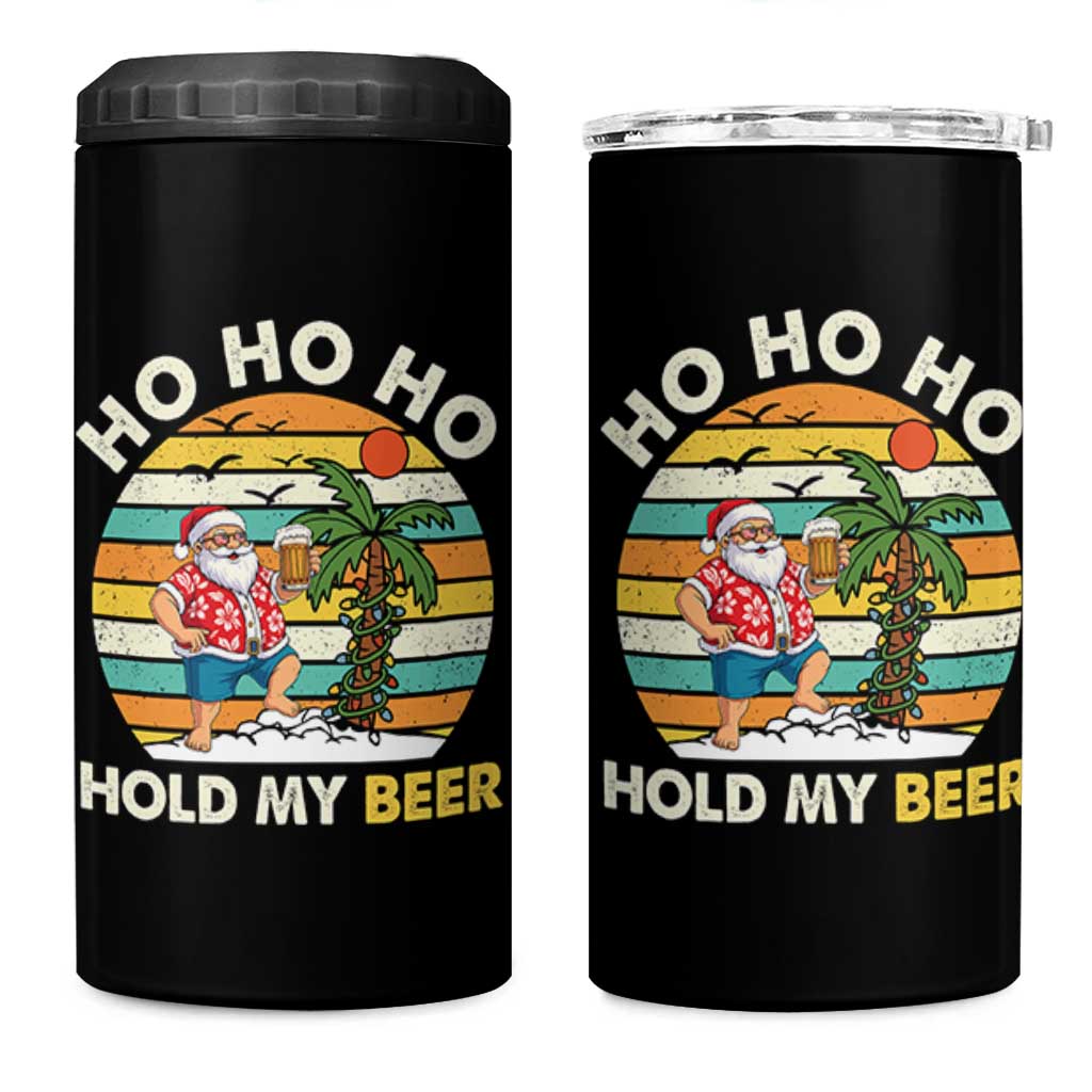 Christmas In July Santa Ho Ho Hold My Beer 4 in 1 Can Cooler Tumbler Summer Beach Hawaii Santa USA Flag - Wonder Print Shop