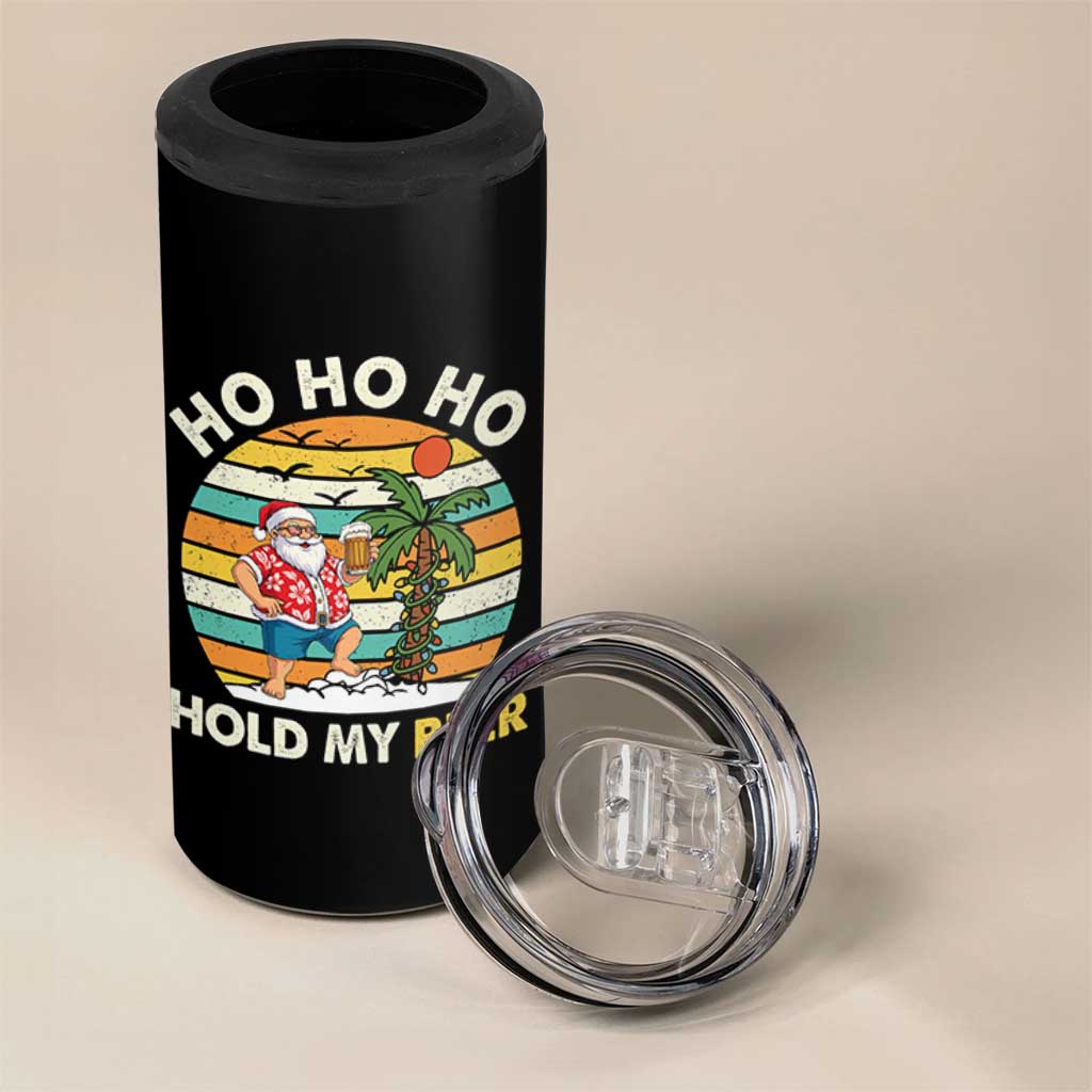 Christmas In July Santa Ho Ho Hold My Beer 4 in 1 Can Cooler Tumbler Summer Beach Hawaii Santa USA Flag - Wonder Print Shop