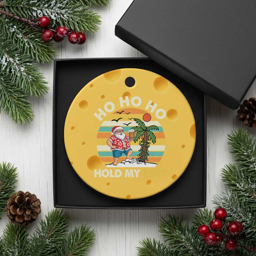Xmas In July Santa Ho Ho Hold My Beer Ceramic Ornament Summer Beach Hawaii Santa USA Flag - Wonder Print Shop