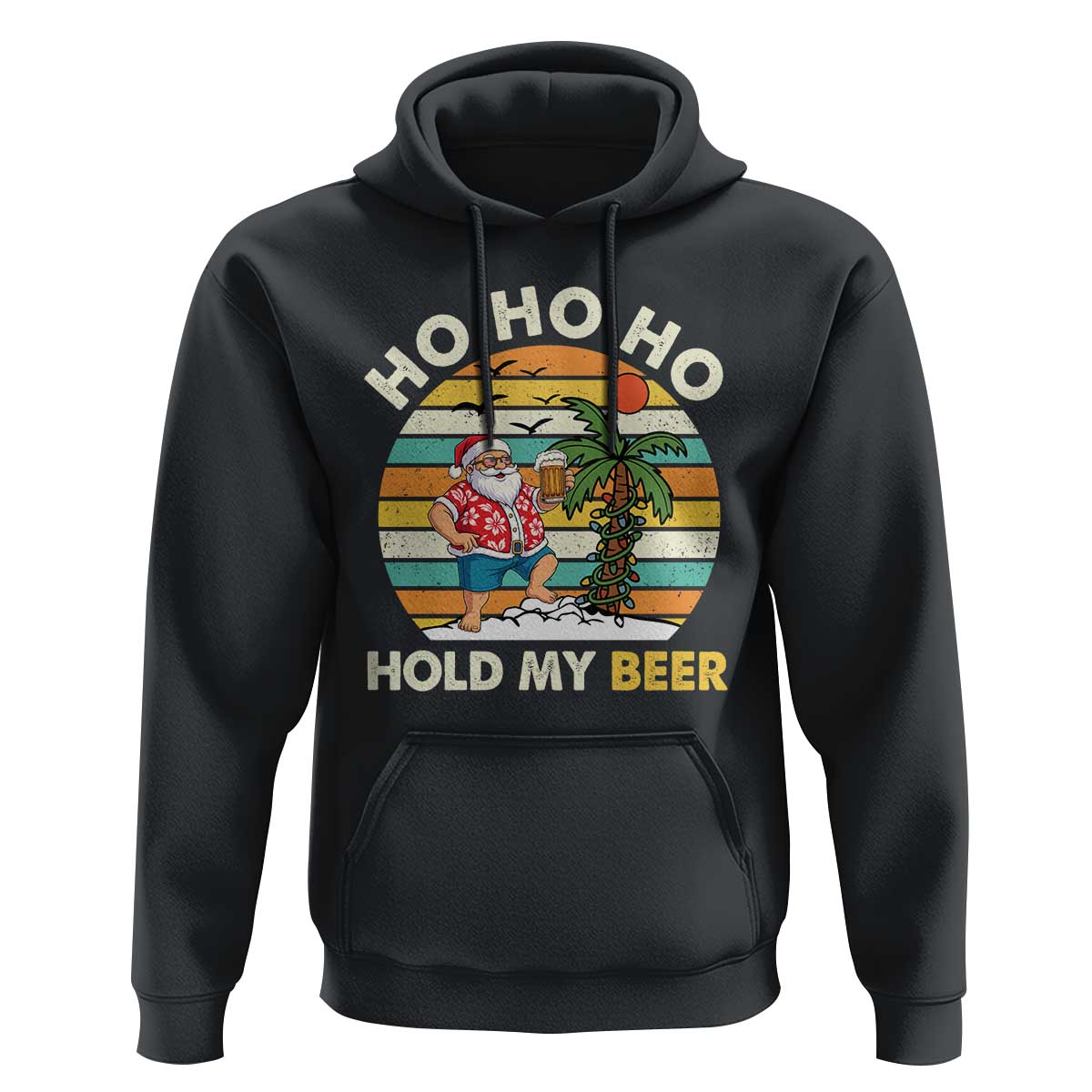 Christmas In July Santa Ho Ho Hold My Beer Hoodie Summer Beach Hawaii Santa USA Flag - Wonder Print Shop