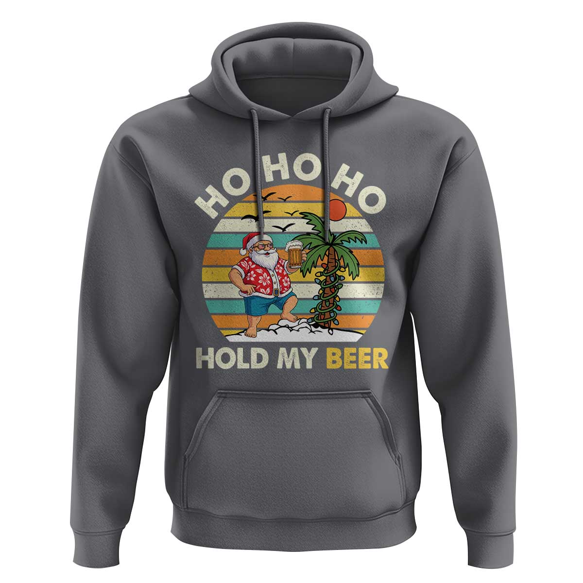 Christmas In July Santa Ho Ho Hold My Beer Hoodie Summer Beach Hawaii Santa USA Flag - Wonder Print Shop