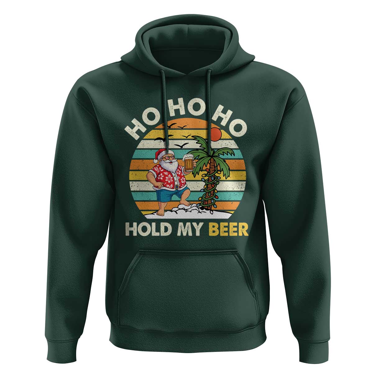 Christmas In July Santa Ho Ho Hold My Beer Hoodie Summer Beach Hawaii Santa USA Flag - Wonder Print Shop