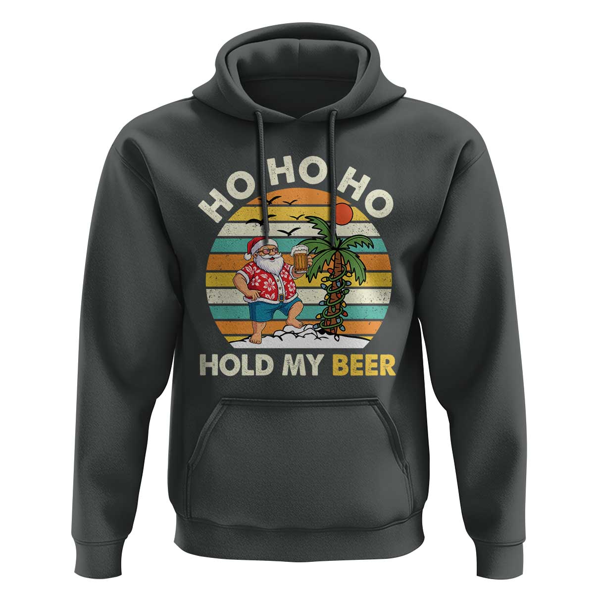 Christmas In July Santa Ho Ho Hold My Beer Hoodie Summer Beach Hawaii Santa USA Flag - Wonder Print Shop