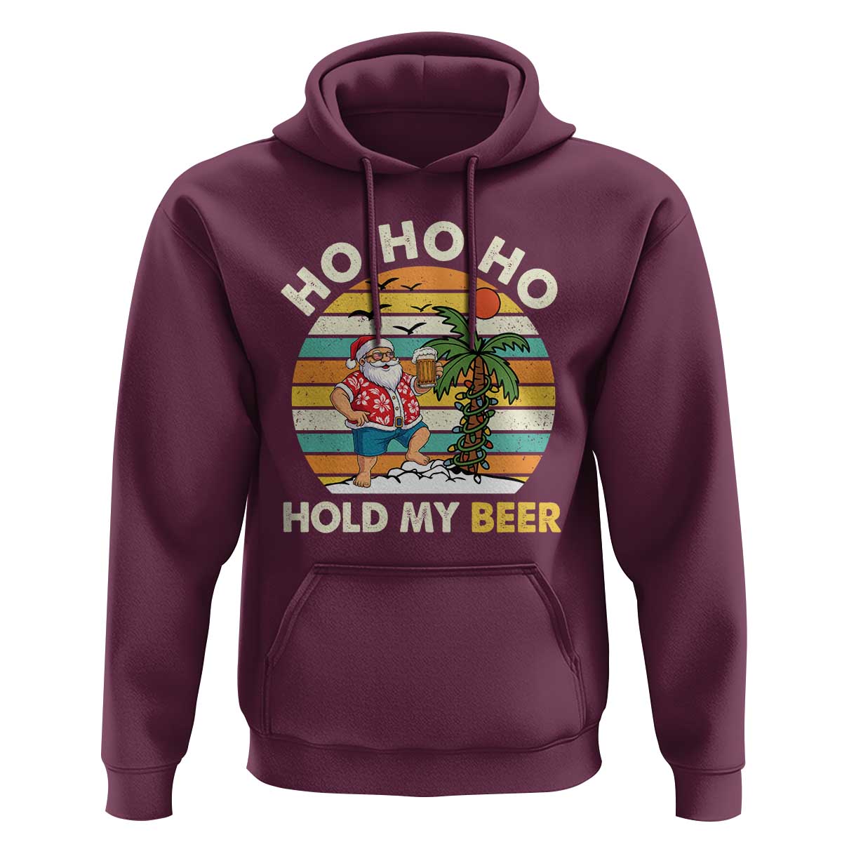 Christmas In July Santa Ho Ho Hold My Beer Hoodie Summer Beach Hawaii Santa USA Flag - Wonder Print Shop