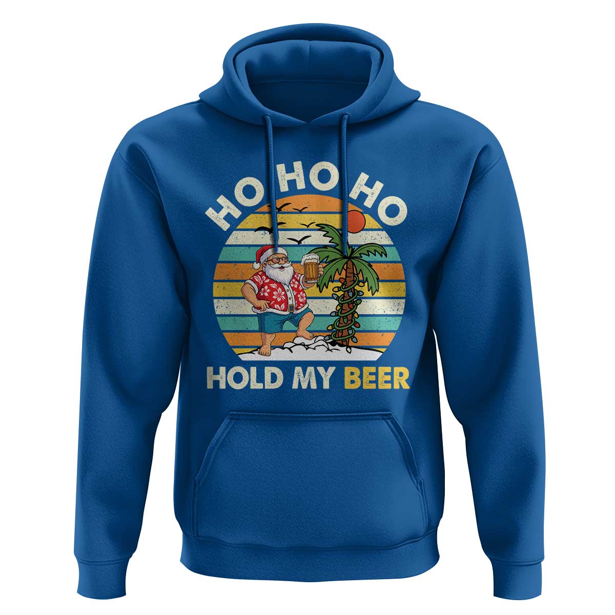 Christmas In July Santa Ho Ho Hold My Beer Hoodie Summer Beach Hawaii Santa USA Flag - Wonder Print Shop