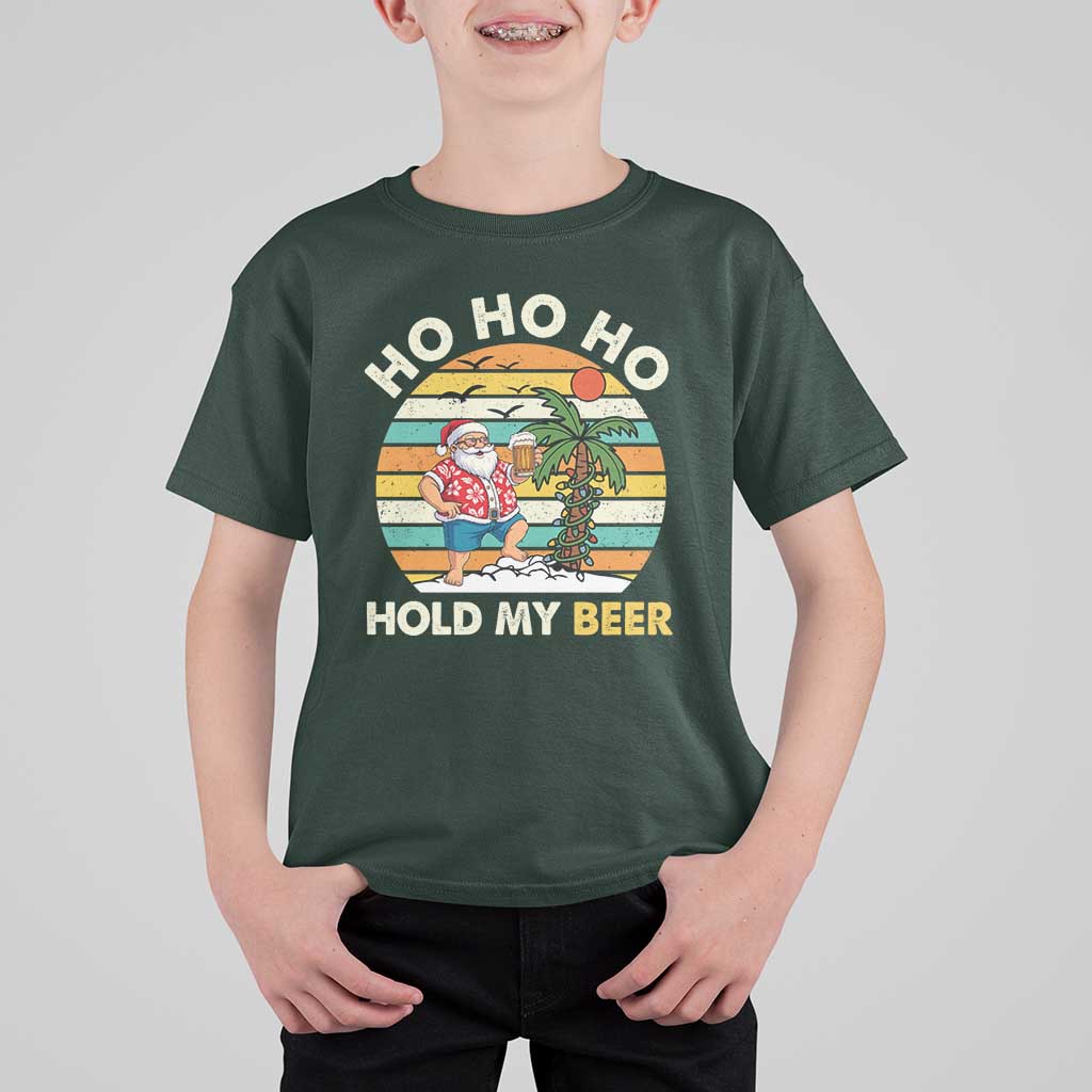 Christmas In July Santa Ho Ho Hold My Beer T Shirt For Kid Summer Beach Hawaii Santa USA Flag - Wonder Print Shop