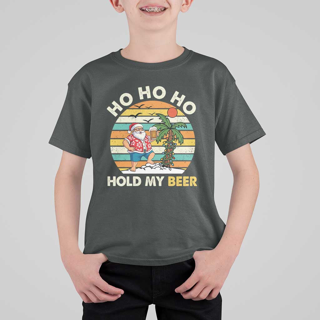 Christmas In July Santa Ho Ho Hold My Beer T Shirt For Kid Summer Beach Hawaii Santa USA Flag - Wonder Print Shop