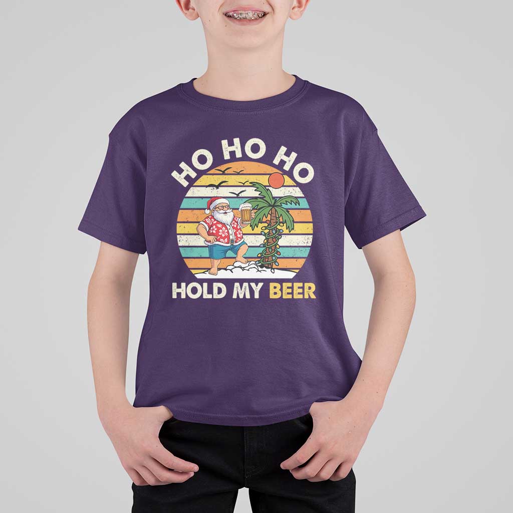 Christmas In July Santa Ho Ho Hold My Beer T Shirt For Kid Summer Beach Hawaii Santa USA Flag - Wonder Print Shop