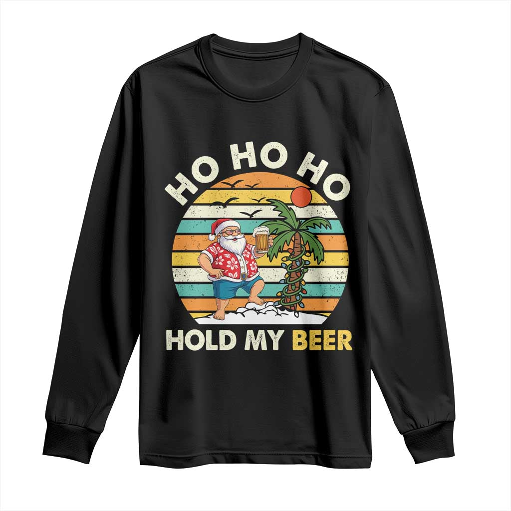 Christmas In July Santa Ho Ho Hold My Beer Long Sleeve Shirt Summer Beach Hawaii Santa USA Flag - Wonder Print Shop