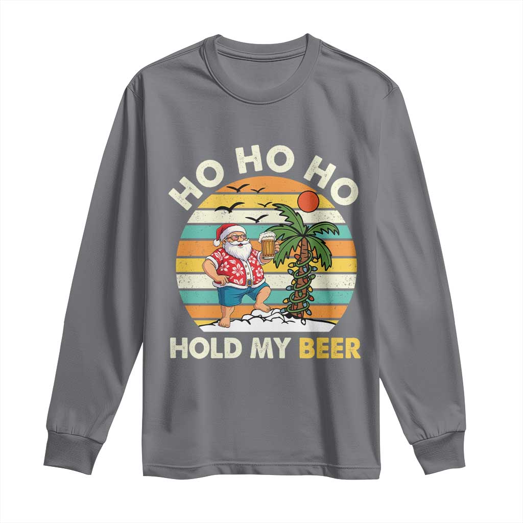 Christmas In July Santa Ho Ho Hold My Beer Long Sleeve Shirt Summer Beach Hawaii Santa USA Flag - Wonder Print Shop
