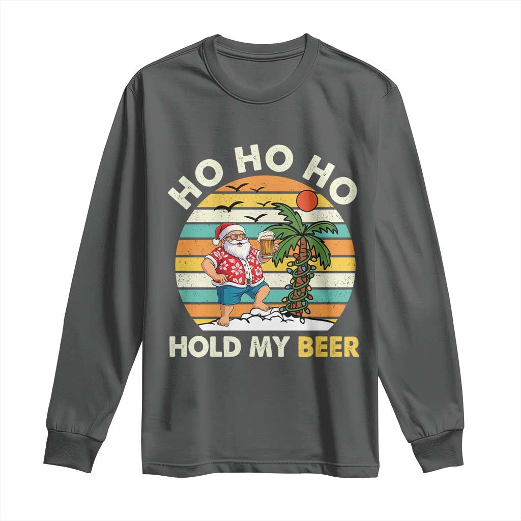 Christmas In July Santa Ho Ho Hold My Beer Long Sleeve Shirt Summer Beach Hawaii Santa USA Flag - Wonder Print Shop