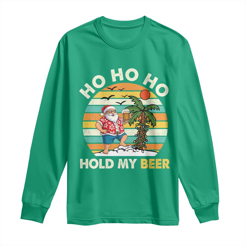 Christmas In July Santa Ho Ho Hold My Beer Long Sleeve Shirt Summer Beach Hawaii Santa USA Flag - Wonder Print Shop