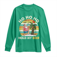 Christmas In July Santa Ho Ho Hold My Beer Long Sleeve Shirt Summer Beach Hawaii Santa USA Flag - Wonder Print Shop