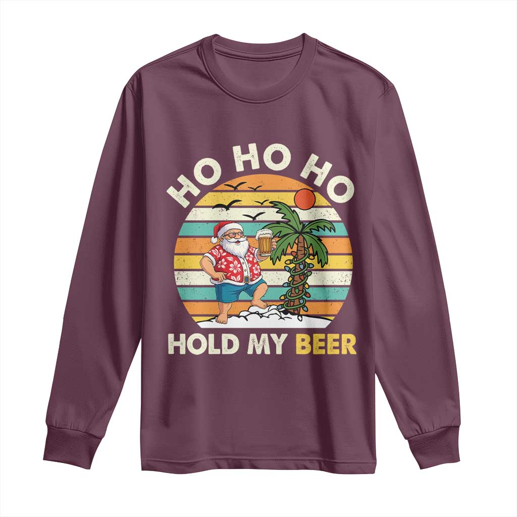 Christmas In July Santa Ho Ho Hold My Beer Long Sleeve Shirt Summer Beach Hawaii Santa USA Flag - Wonder Print Shop