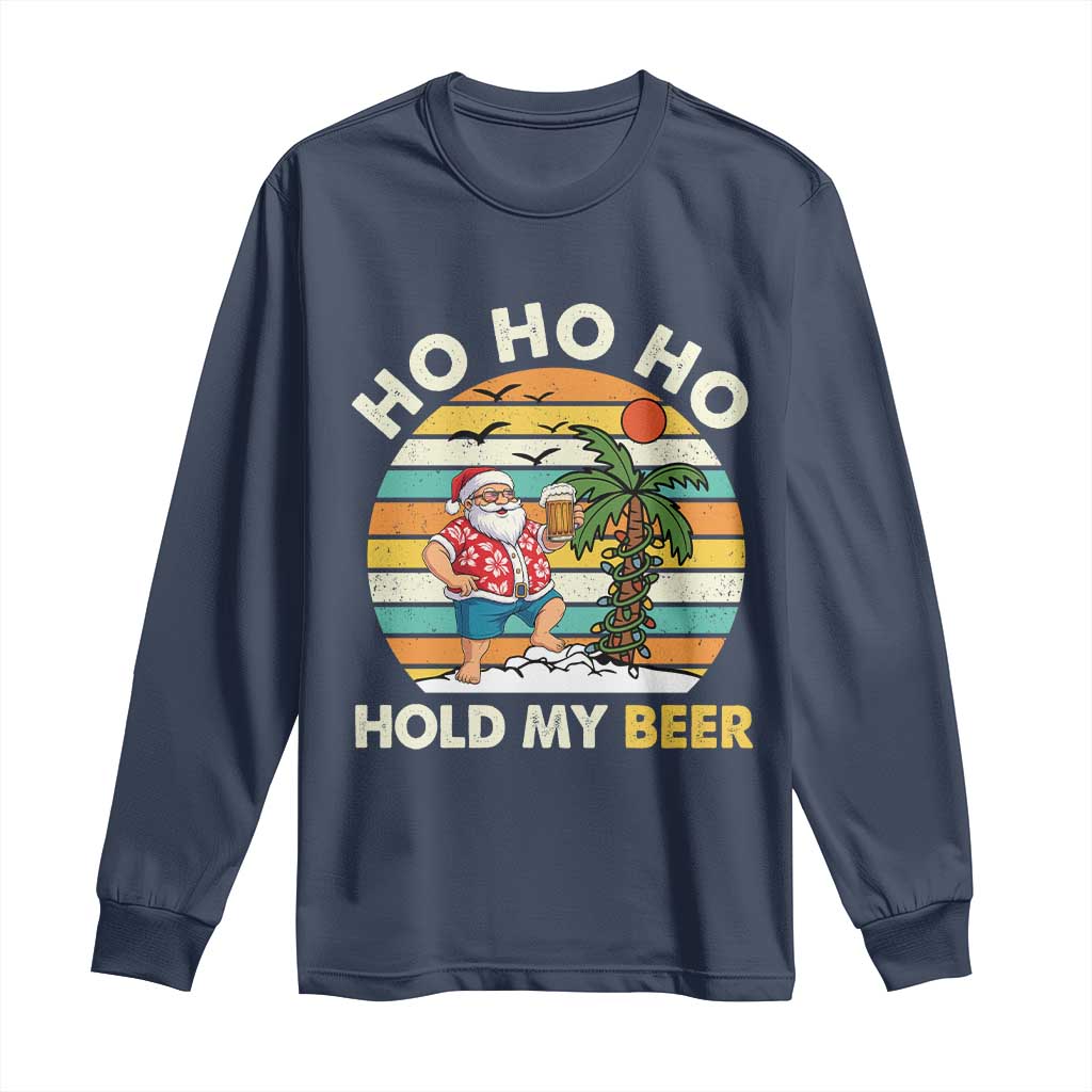 Christmas In July Santa Ho Ho Hold My Beer Long Sleeve Shirt Summer Beach Hawaii Santa USA Flag - Wonder Print Shop