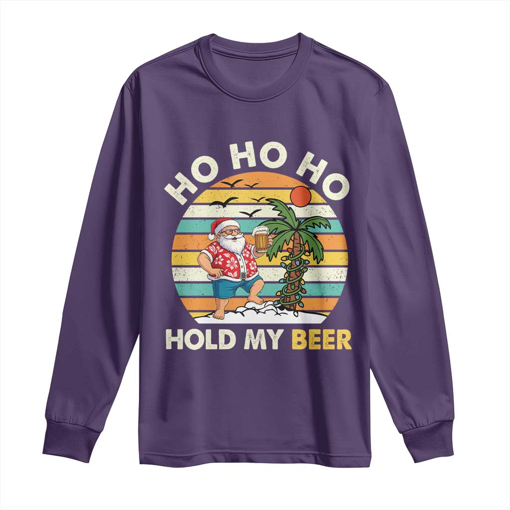 Christmas In July Santa Ho Ho Hold My Beer Long Sleeve Shirt Summer Beach Hawaii Santa USA Flag - Wonder Print Shop