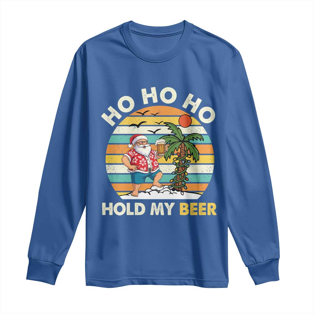 Christmas In July Santa Ho Ho Hold My Beer Long Sleeve Shirt Summer Beach Hawaii Santa USA Flag - Wonder Print Shop