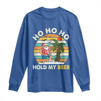 Christmas In July Santa Ho Ho Hold My Beer Long Sleeve Shirt Summer Beach Hawaii Santa USA Flag - Wonder Print Shop