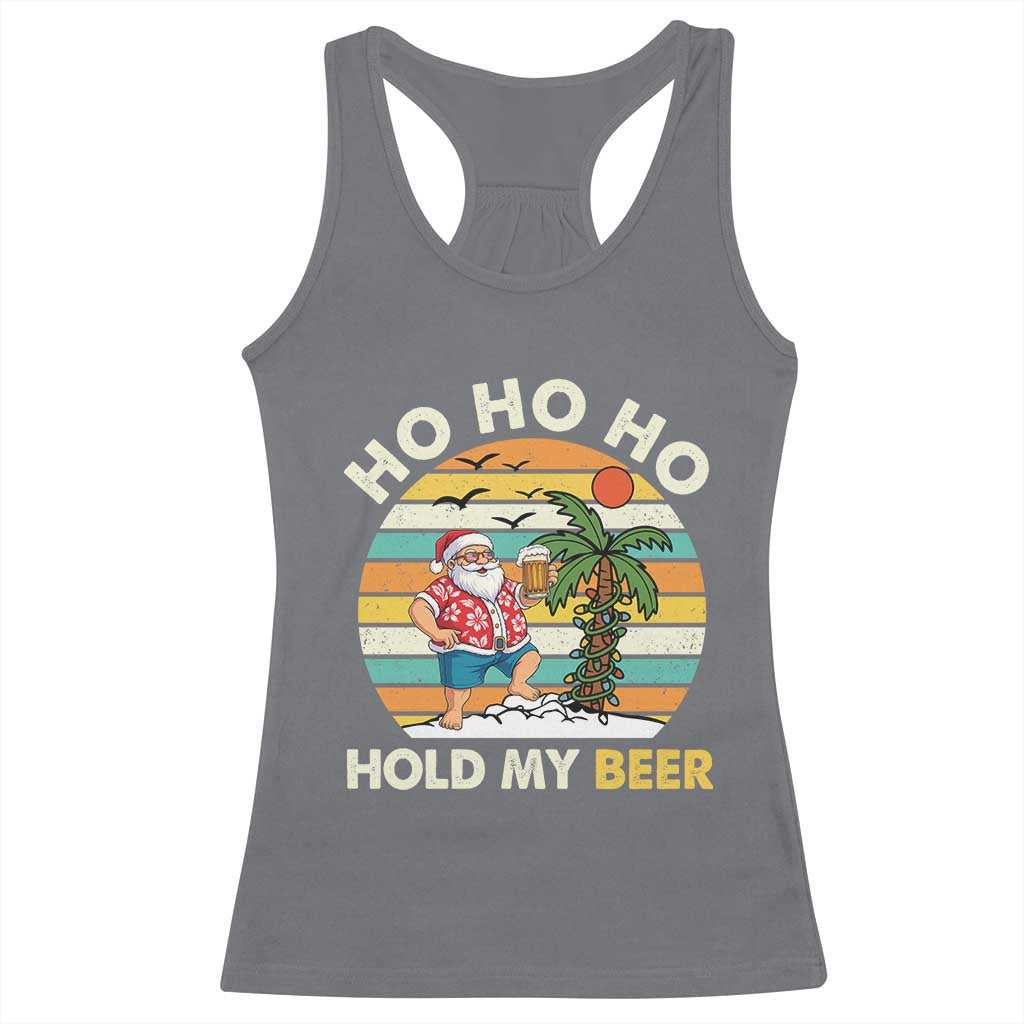 Christmas In July Santa Ho Ho Hold My Beer Racerback Tank Top Summer Beach Hawaii Santa USA Flag - Wonder Print Shop