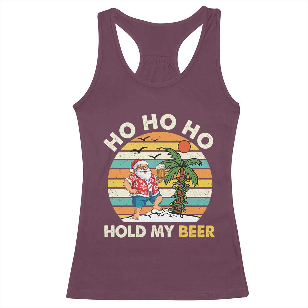 Christmas In July Santa Ho Ho Hold My Beer Racerback Tank Top Summer Beach Hawaii Santa USA Flag - Wonder Print Shop