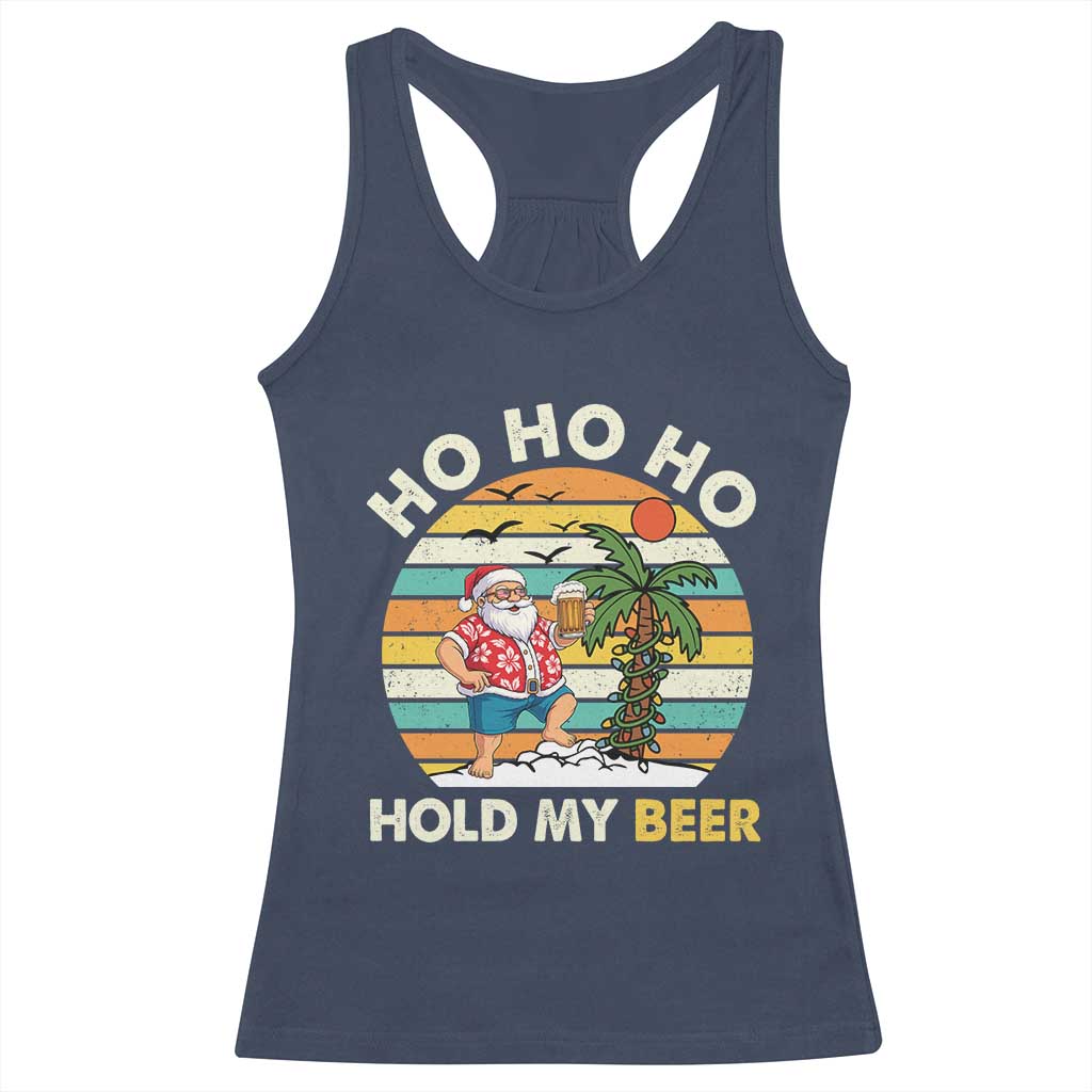 Christmas In July Santa Ho Ho Hold My Beer Racerback Tank Top Summer Beach Hawaii Santa USA Flag - Wonder Print Shop