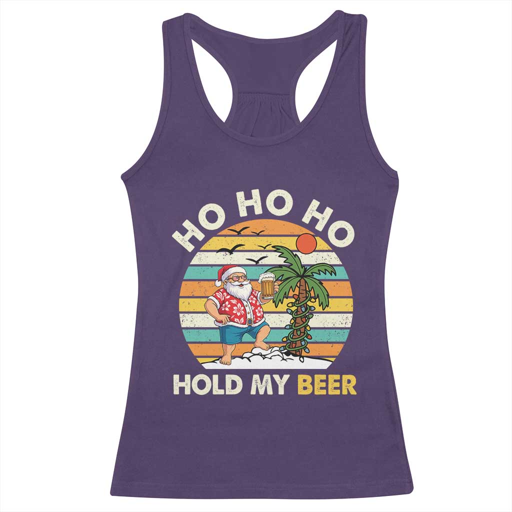 Christmas In July Santa Ho Ho Hold My Beer Racerback Tank Top Summer Beach Hawaii Santa USA Flag - Wonder Print Shop