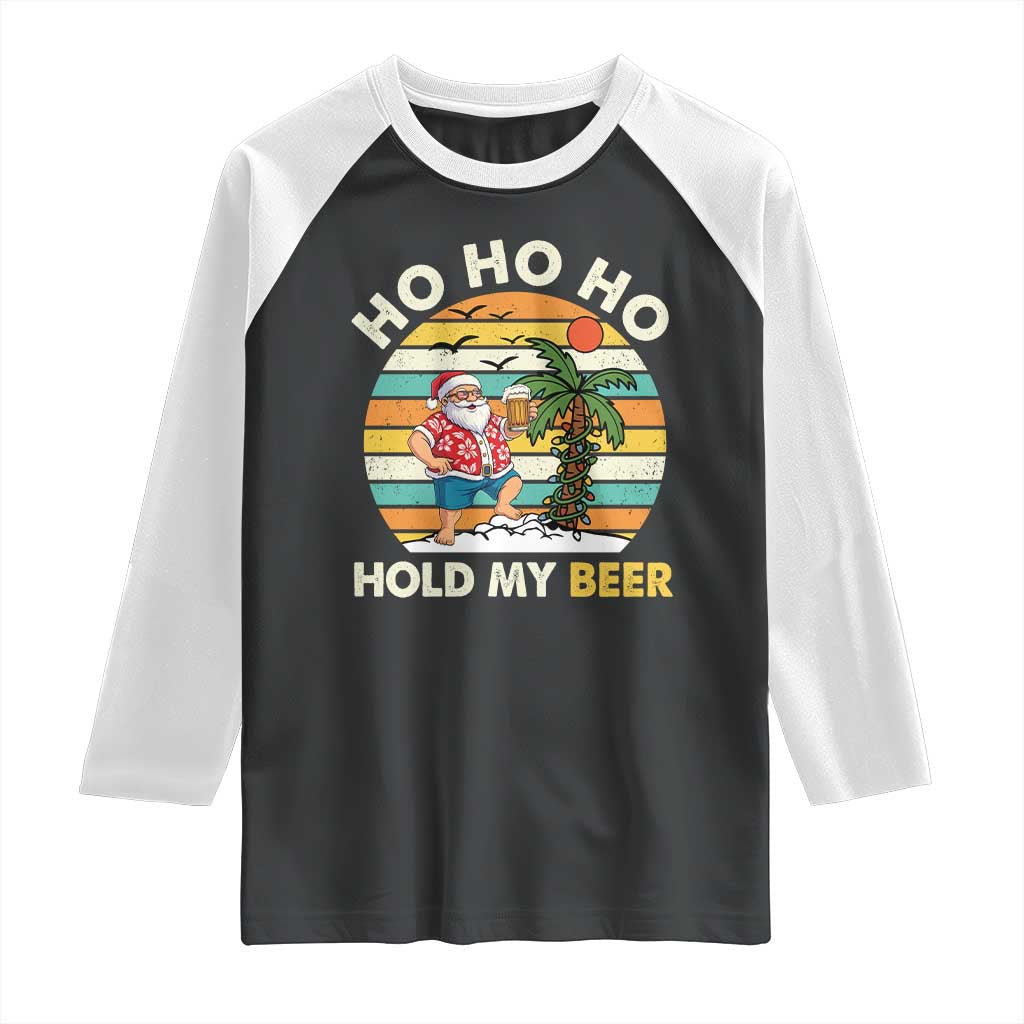 Christmas In July Santa Ho Ho Hold My Beer Raglan Shirt Summer Beach Hawaii Santa USA Flag - Wonder Print Shop