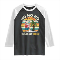 Christmas In July Santa Ho Ho Hold My Beer Raglan Shirt Summer Beach Hawaii Santa USA Flag - Wonder Print Shop