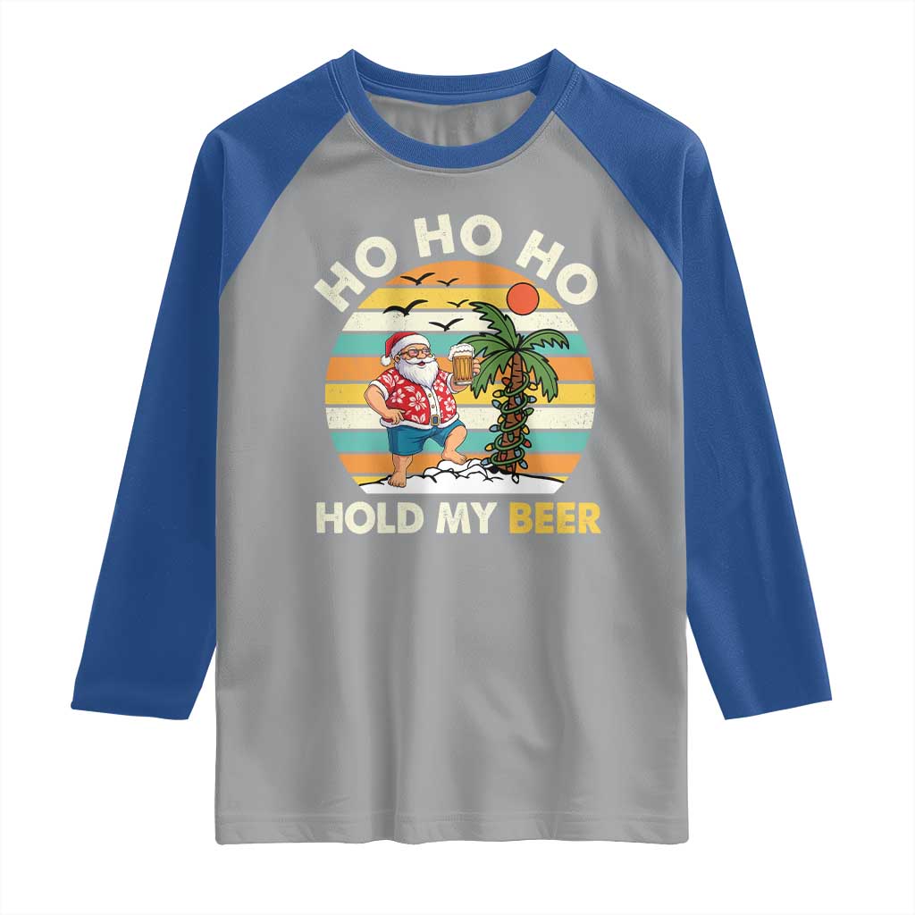 Christmas In July Santa Ho Ho Hold My Beer Raglan Shirt Summer Beach Hawaii Santa USA Flag - Wonder Print Shop