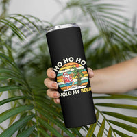 Christmas In July Santa Ho Ho Hold My Beer Skinny Tumbler Summer Beach Hawaii Santa USA Flag - Wonder Print Shop