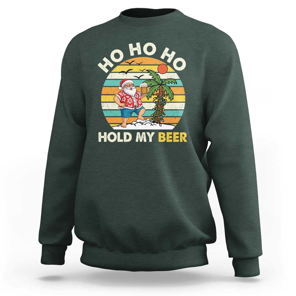 Christmas In July Santa Ho Ho Hold My Beer Sweatshirt Summer Beach Hawaii Santa USA Flag - Wonder Print Shop