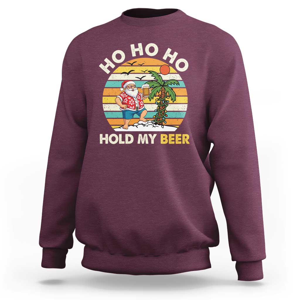 Christmas In July Santa Ho Ho Hold My Beer Sweatshirt Summer Beach Hawaii Santa USA Flag - Wonder Print Shop