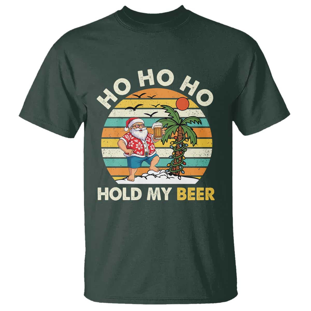Christmas In July Santa Ho Ho Hold My Beer T Shirt Summer Beach Hawaii Santa USA Flag - Wonder Print Shop