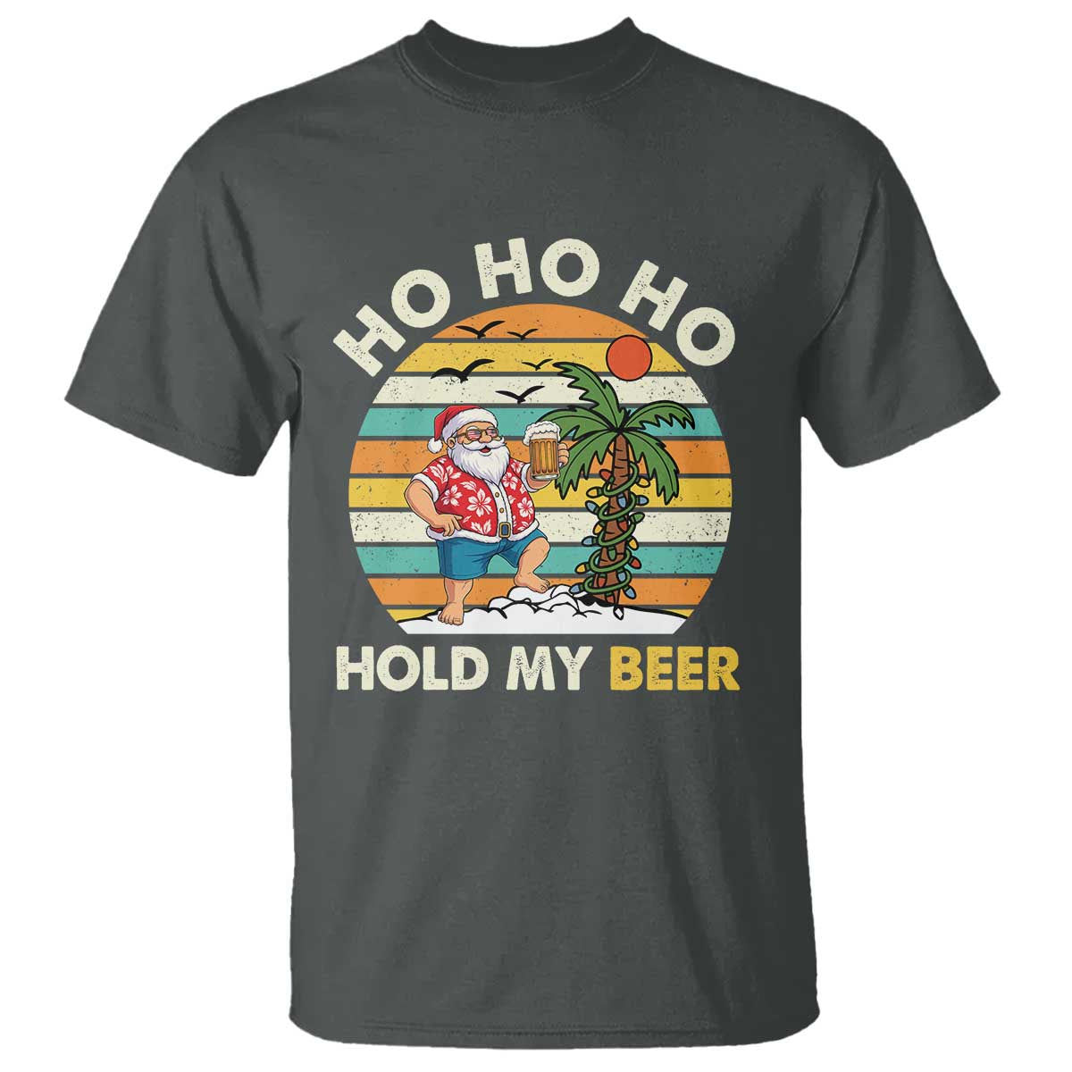 Christmas In July Santa Ho Ho Hold My Beer T Shirt Summer Beach Hawaii Santa USA Flag - Wonder Print Shop