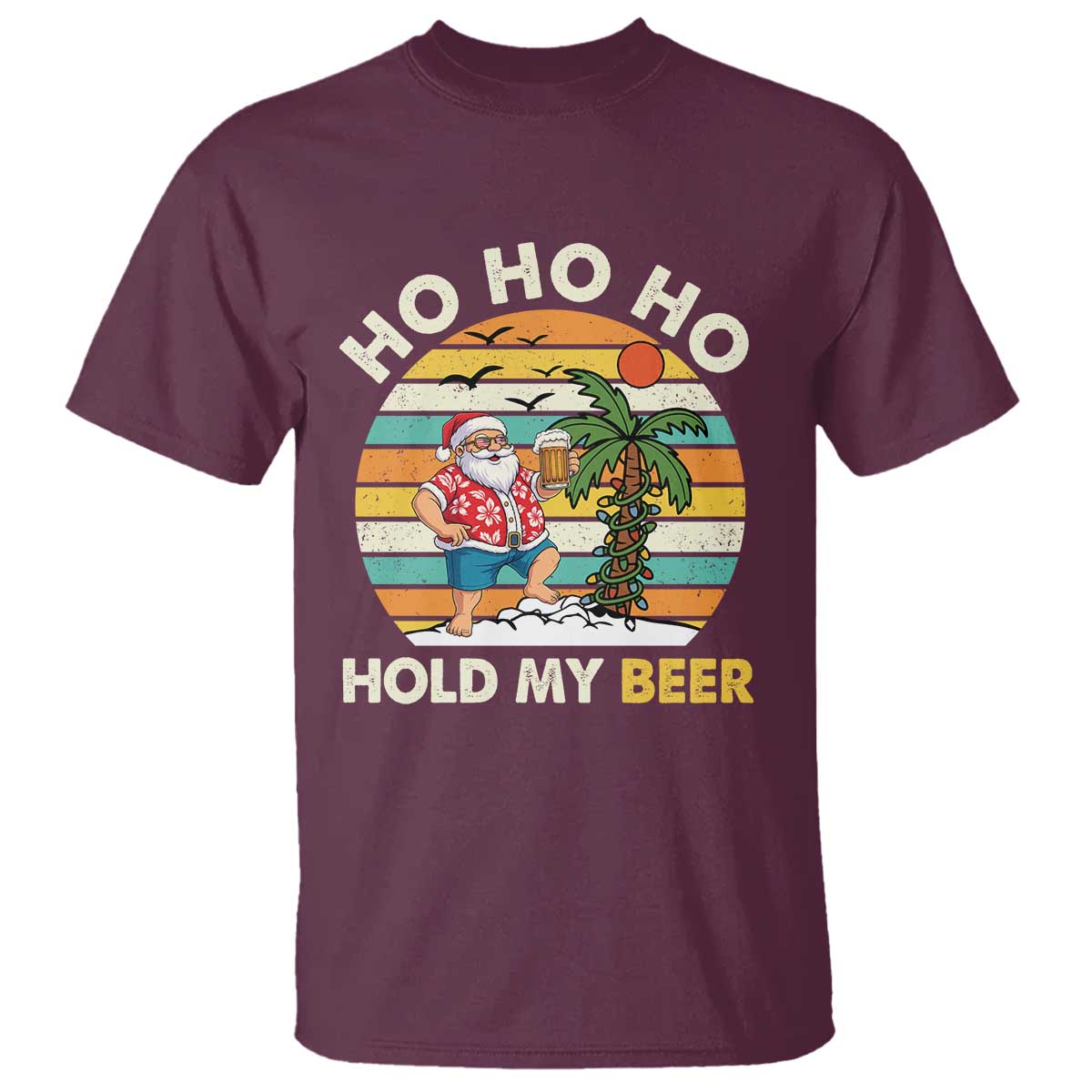 Christmas In July Santa Ho Ho Hold My Beer T Shirt Summer Beach Hawaii Santa USA Flag - Wonder Print Shop
